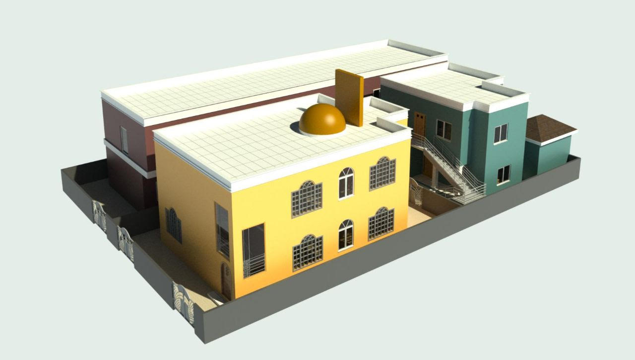 Architectural illustration of the proposed mosque and school