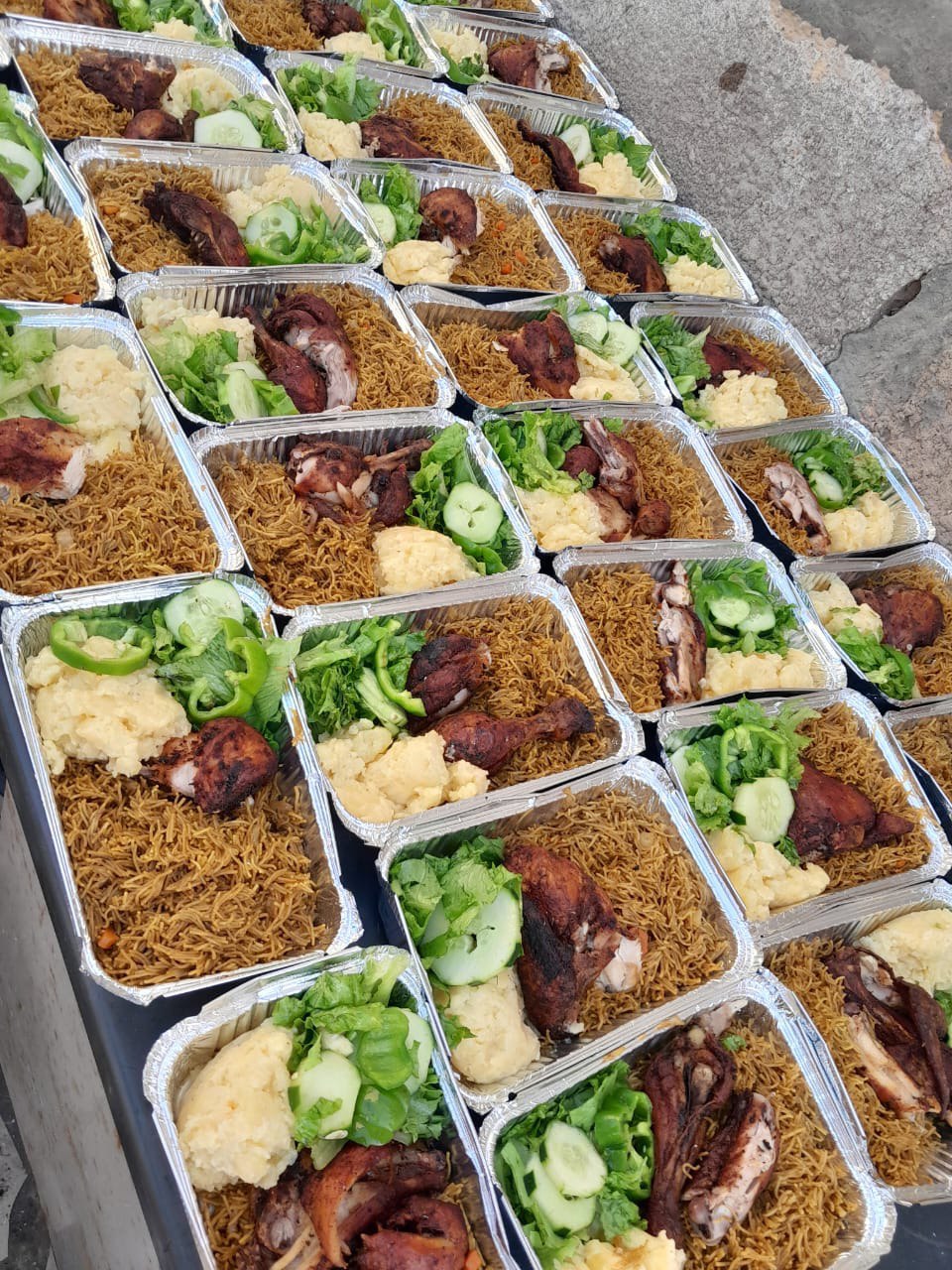 Freshly prepared food for distribution